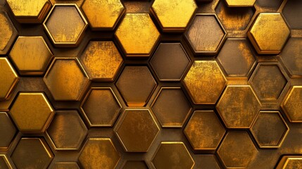 Poster - Create a honeycomb-inspired hexagonal pattern digital space gigapixel image abstract environment aerial view golden concept