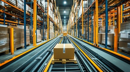 Poster - futuristic warehouse automation streamlining operations through advanced logistics systems