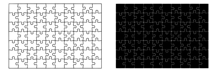 Jigsaw puzzle white and black color. Puzzle grid 10x7. Game mosaic 70 individual parts.