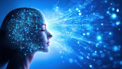 Poster - Woman's head with glowing network emitting light.