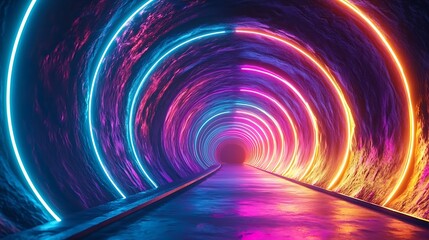 Poster - Vibrant Neon Tunnel Abstract Background