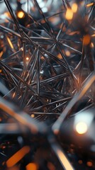 Poster - abstract close-up of intertwined metallic structures with glowing elements, creating a futuristic an