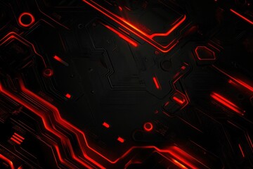 Poster - abstract circuit board design with glowing red lines and patterns