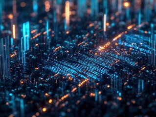 Poster - abstract representation of a digital landscape with glowing lines and data points, symbolizing techn
