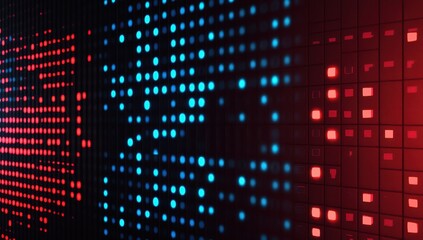 Poster - Abstract digital background with colorful glowing dots in blue and red, perfect for technology, digital art, and futuristic concepts