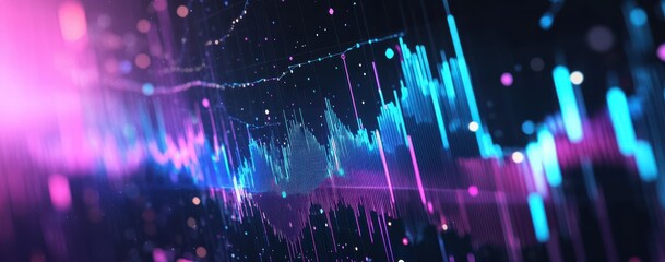 Poster - Abstract Digital Stock Market Data Visualization with Vibrant Colorful Light Waves in Blue and Pink Shades for Financial Concepts