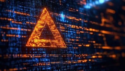 Poster - Abstract digital triangle design glowing in cosmic data stream with vibrant neon colors and technology-themed elements for modern backgrounds and visuals