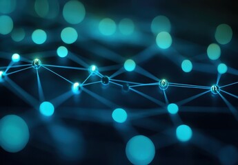 Aufkleber - Abstract representation of interconnected nodes and glowing circles illustrating digital network communication and data flow in a technological environment