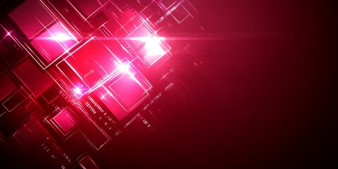 Poster - Futuristic red background with bright squares and lens flare effect