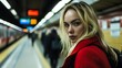 © zerogami - Mysterious Woman in Red Coat at Subway Station
