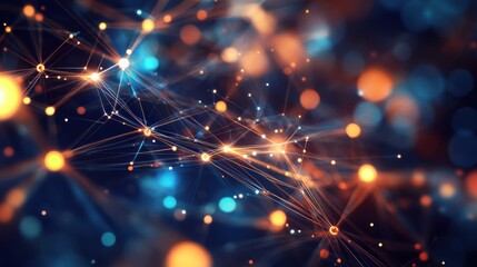 Fototapete - Abstract Digital Network Connections with Glowing Points and Lines