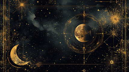 Poster - Celestial wonders moon and stars in a cosmic landscape night sky digital art mystical atmosphere