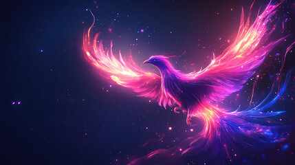 Poster - Vibrant phoenix rising from darkness digital art fantasy colorful background artistic viewpoint