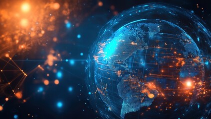 Aufkleber - Digital Globe Visualization with Bright Lights and Connections in a Futuristic Space Environment