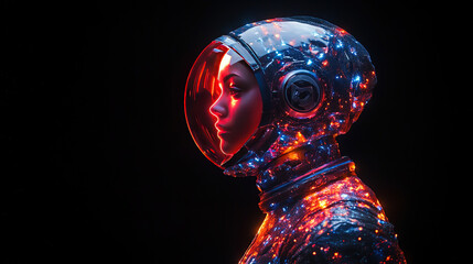 Poster - Exploration of cosmic realms space digital art dark background side profile futuristic concept