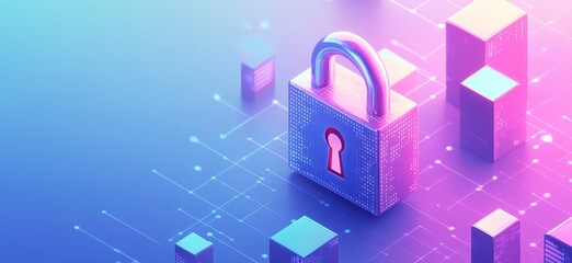 Poster - Digital Lock with Security Concept on Abstract Background Representing Data Protection and Cybersecurity Solutions for Technology and Business Needs