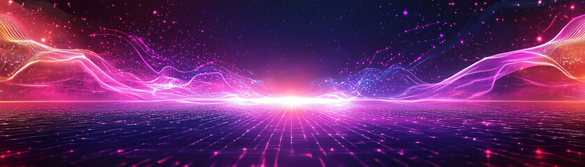 Poster - Vibrant digital wave animation virtual space graphic art futuristic environment wide-angle view abstract concept