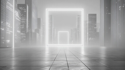 Poster - Futuristic light installation urban cityscape digital art modern environment perspective view abstract concept