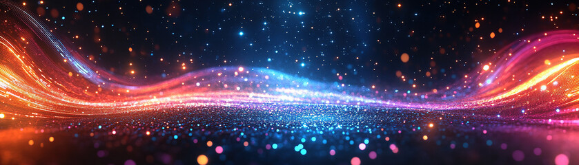 Poster - Dynamic light waves in a cosmic environment abstract art digital creation vibrant colors