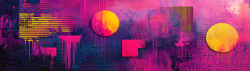 Poster - Vibrant abstract art installation urban gallery digital artwork contemporary space eye-level view colorful expression