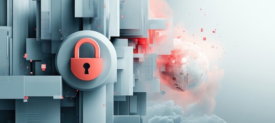 Poster - Digital world security concept with padlock, abstract representation of data protection, computer networks, and cyber threat prevention in modern technology