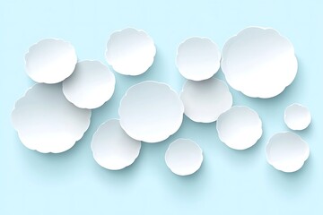 Poster - Floating white petal discs on a baby blue surface background
