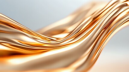 Poster - Flowing liquid metal copper waves create smooth glossy curves and ripples on light background, abstract luxury design element for modern backgrounds.