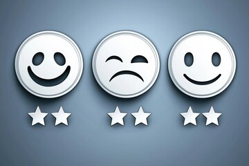 Wall Mural - minimal concept of business review system concept, smiley to sad faces symbolizing different satisfa