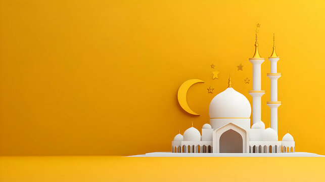 3d illustration of a mosque with golden moon and stars ornament