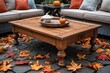 © Michael - Cozy Outdoor Setup with Classic Wooden Coffee Table and Autumn Leaves