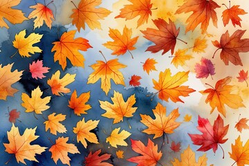 Wall Mural - Stunning Abstract Watercolor Autumn Scene with Golden Maple Leaves