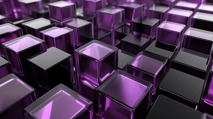 Poster - abstract purple and black glass cubes 3d render geometric background modern design digital art techn
