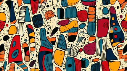 Poster - Colorful Abstract Pattern Featuring Diverse Shapes and Vibrant Colors on a Light Background
