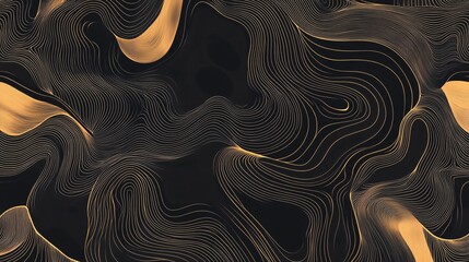 Poster - Abstract Wavy Lines on a Dark Background Create a Modern Artistic Design With Golden Accents