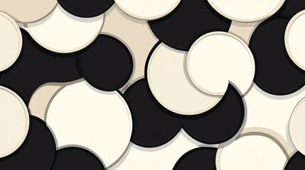 Poster - Bold Abstract Circles Arranged Harmoniously in Black, White, and Cream Colors on a Textured Background Creating a Modern Design