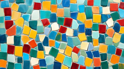 Poster - Colorful Mosaic Tiles Arranged in a Vibrant Pattern Creating an Artistic Display in an Urban Setting
