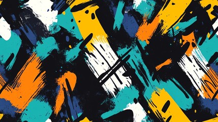 Poster - Vibrant Abstract Design With Bold Brush Strokes in Teal, Orange, Yellow, and Black for Modern Art Lovers