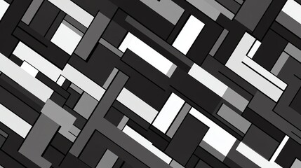 Poster - Modern Abstract Pattern Featuring Overlapping Black and White Geometric Shapes in a Dynamic Arrangement