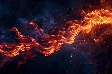 Poster - Abstract image of fiery tendrils reaching out into the darkness, with smoke and sparks swirling around them, Fiery tendrils reaching out into the darkness