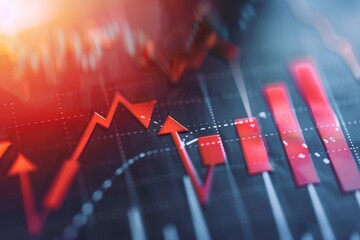 Poster - close-up of stock chart with red arrows pointing down, showing market decline and uncertainty, captu