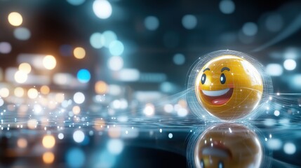 Poster - joyful emoticon celebration digital realm 3d animation futuristic environment close-up view happines