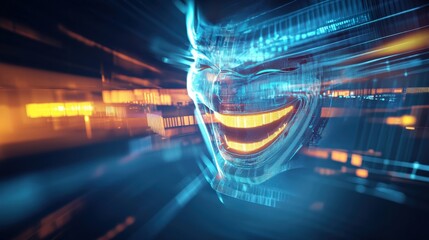 Poster - Digital innovation showcase futuristic cyber face virtual space visual art high-tech environment dynamic perspective conceptual vision
