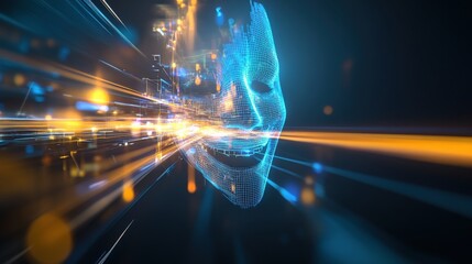 Poster - dynamic digital transformation futuristic ai face virtual space digital art tech environment close-u
