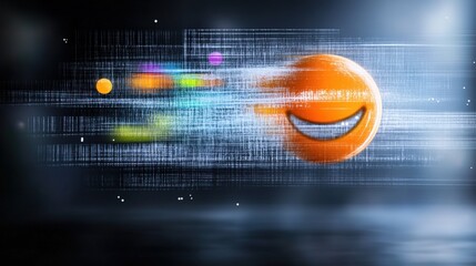 Poster - Dynamic orange sphere motion digital realm graphic animation futuristic atmosphere high-speed perspective playful concept