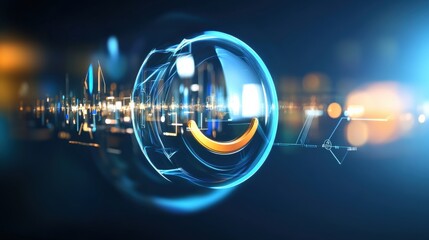 Poster - Dynamic digital smile animation virtual space graphic design futuristic environment close-up view happiness concept
