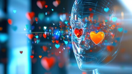 Poster - Digital love futuristic heart imagery virtual space abstract art tech environment close-up view emotional connection