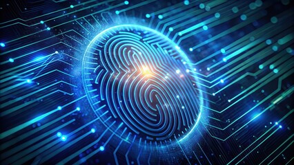 Poster - a glowing fingerprint embedded on a circuit board symbolizing technology and individual identity