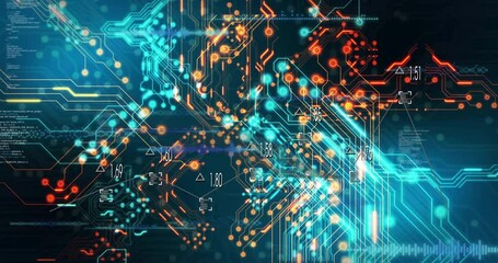 Aufkleber - Glowing animation of circuit board with blue and orange digital patterns