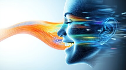 Poster - Dynamic emotions in motion a portrait of joyful expression digital art futuristic environment close-up view concept of happiness