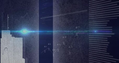 Poster - Animation of digital graphs and charts with blue light flare effect